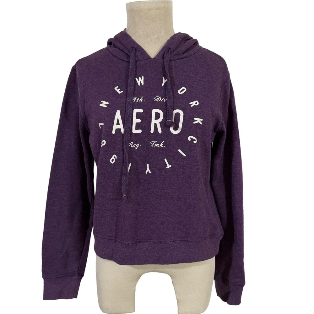 Vintage Aeropostale Purple Graphic Hoodie Sweatshirt Women's Size Medium